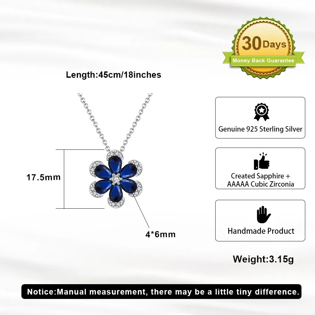 BLZ-4  925 Sterling Silver Created Sapphire Flower Pendant Necklace Earrings Set Wedding Gift display picture 4