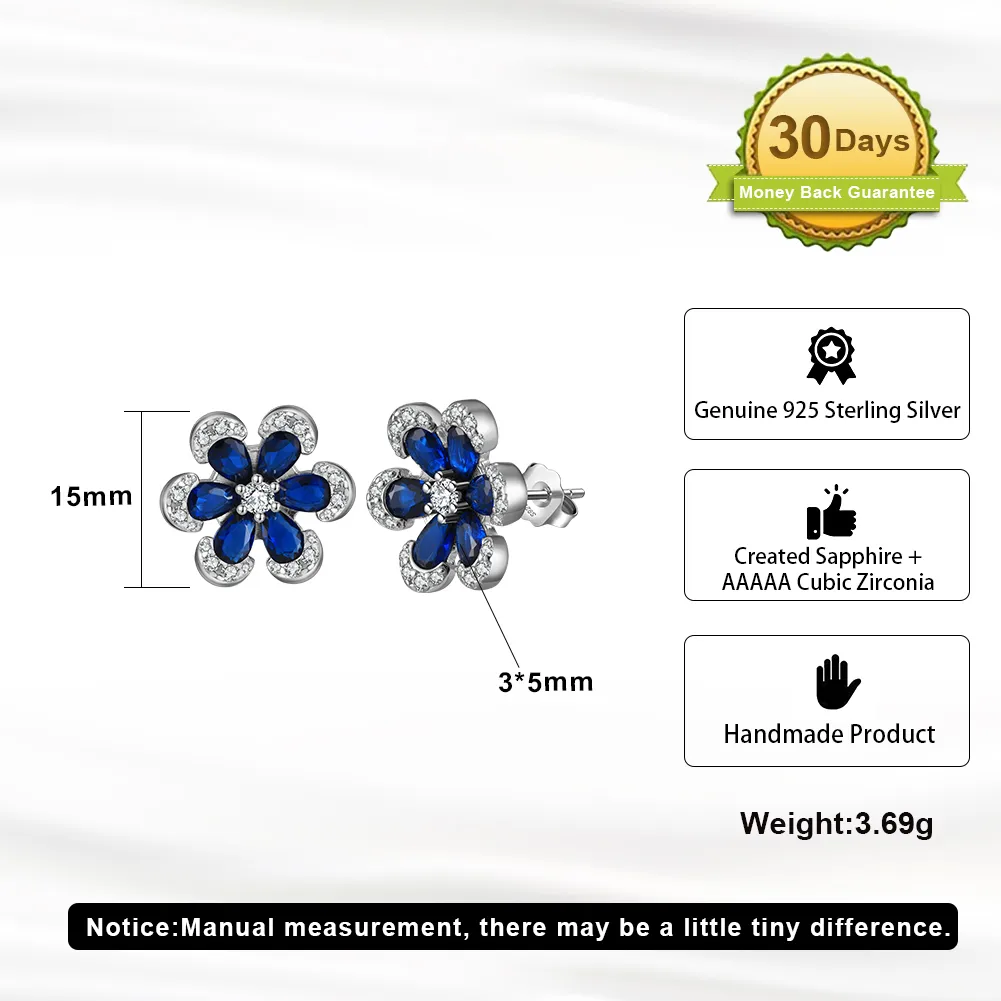 BLZ-4  925 Sterling Silver Created Sapphire Flower Pendant Necklace Earrings Set Wedding Gift display picture 7