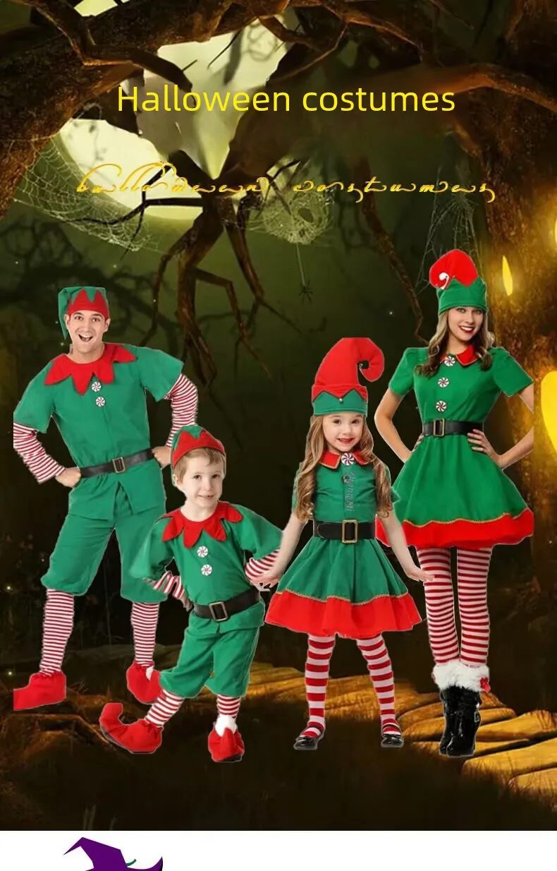 Christmas Clothing Children's Christmas Elf Clothing Cosplay Parent-child Clothing Festival Adult Men's And Women's Green Christmas Clothing display picture 1