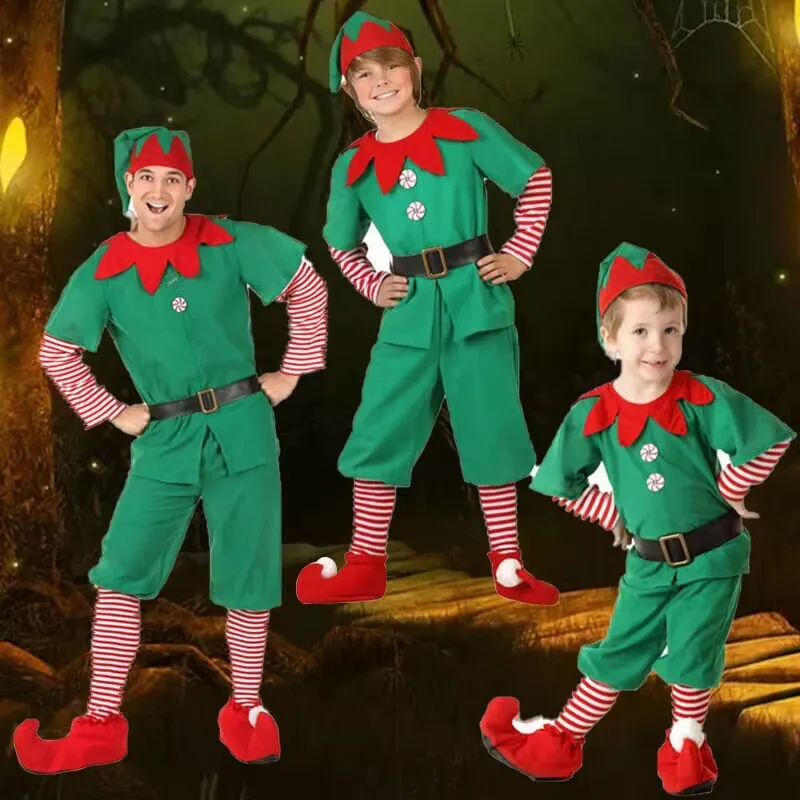 Christmas Clothing Children's Christmas Elf Clothing Cosplay Parent-child Clothing Festival Adult Men's And Women's Green Christmas Clothing display picture 2