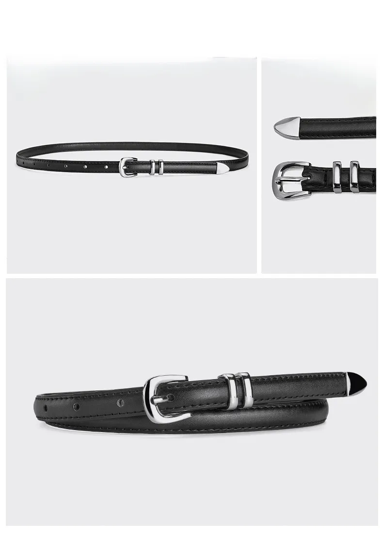 New Simple  Silver Buckle Three-piece Women's Belt High-grade Decorative Student Youth Jeans Thin Belt display picture 1