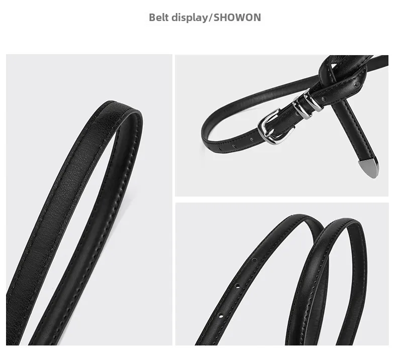 New Simple  Silver Buckle Three-piece Women's Belt High-grade Decorative Student Youth Jeans Thin Belt display picture 2