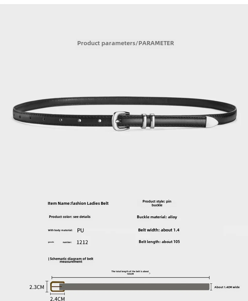 New Simple  Silver Buckle Three-piece Women's Belt High-grade Decorative Student Youth Jeans Thin Belt display picture 3