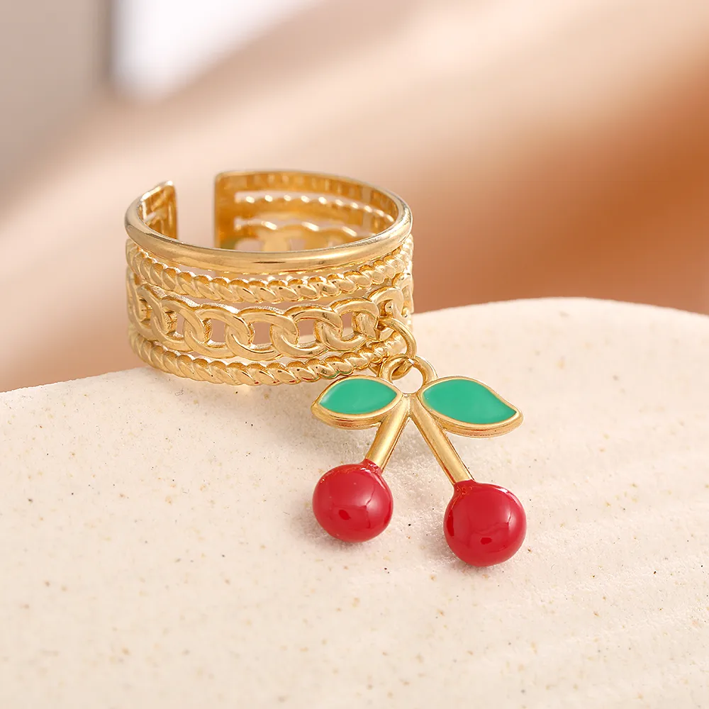 Elegant Modern Style Cherry Shell 304 Stainless Steel Plating 18K Gold Plated Women's Charm Rings Open Rings Rings display picture 4