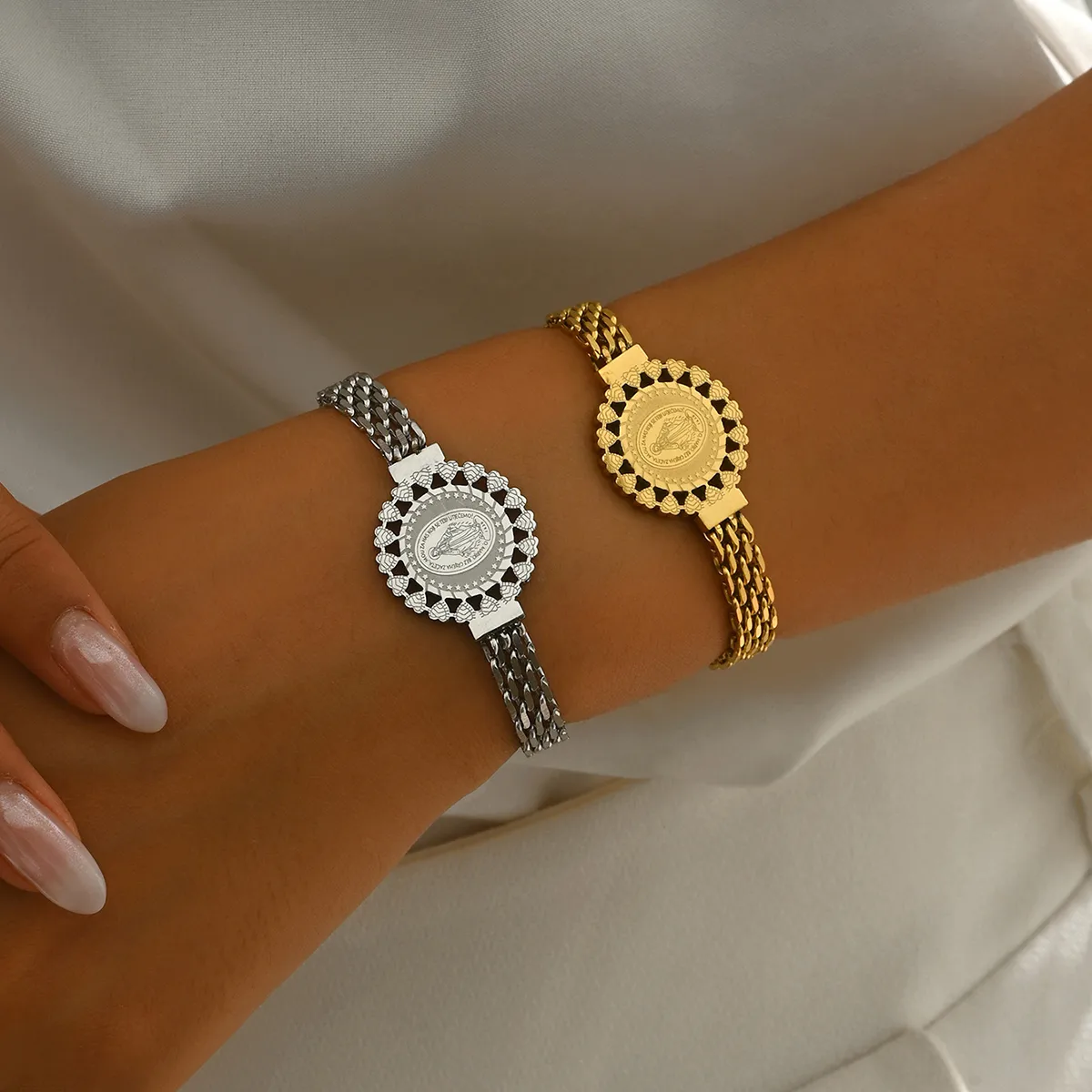 Hip-Hop Retro Punk Round 201 Stainless Steel Bracelets In Bulk display picture 2