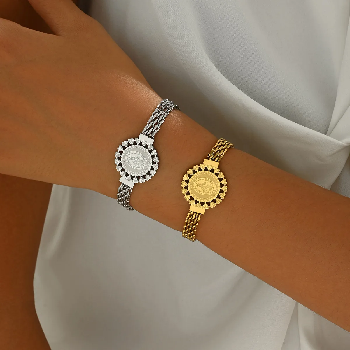 Hip-Hop Retro Punk Round 201 Stainless Steel Bracelets In Bulk display picture 3