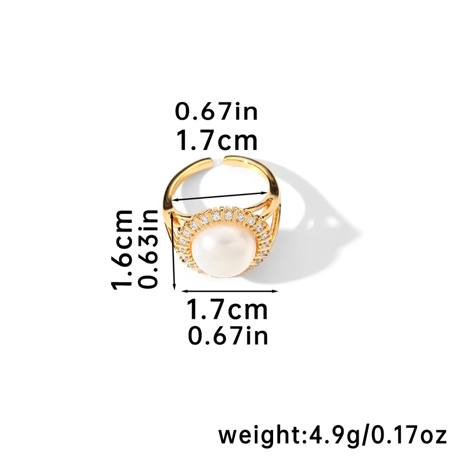 18K Gold Plated Freshwater Pearl Tiger Eye Copper Zircon Geometric Open Rings display picture 1