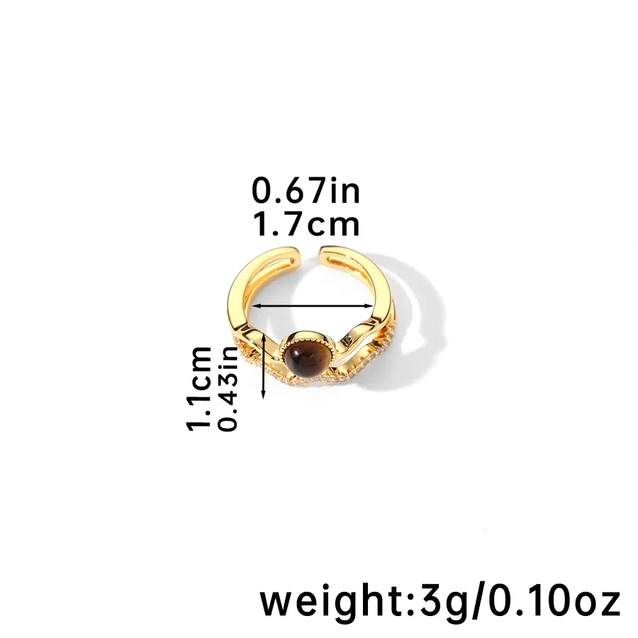 18K Gold Plated Freshwater Pearl Tiger Eye Copper Zircon Geometric Open Rings display picture 2