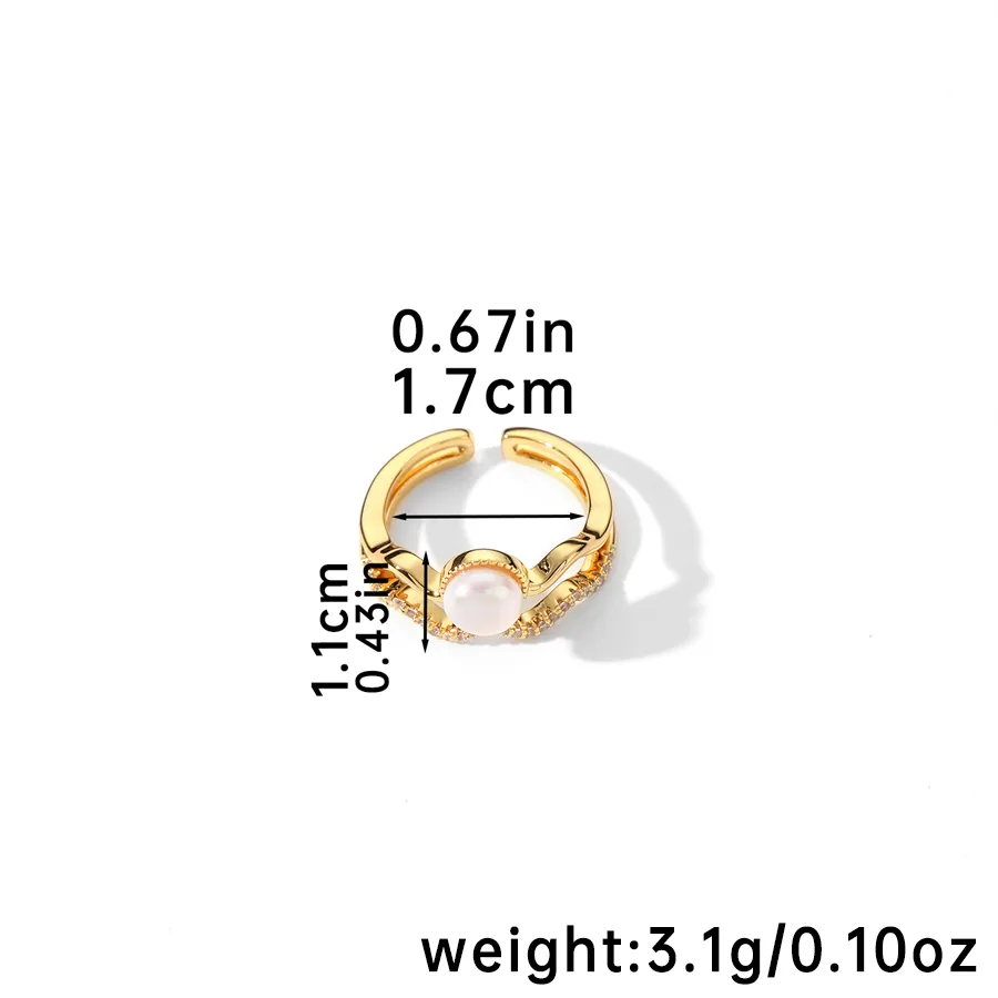 18K Gold Plated Freshwater Pearl Tiger Eye Copper Zircon Geometric Open Rings display picture 3