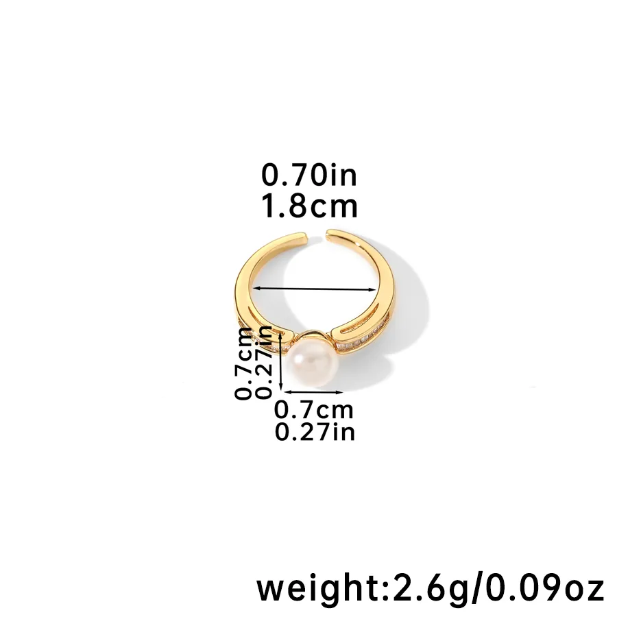 18K Gold Plated Freshwater Pearl Tiger Eye Copper Zircon Geometric Open Rings display picture 4