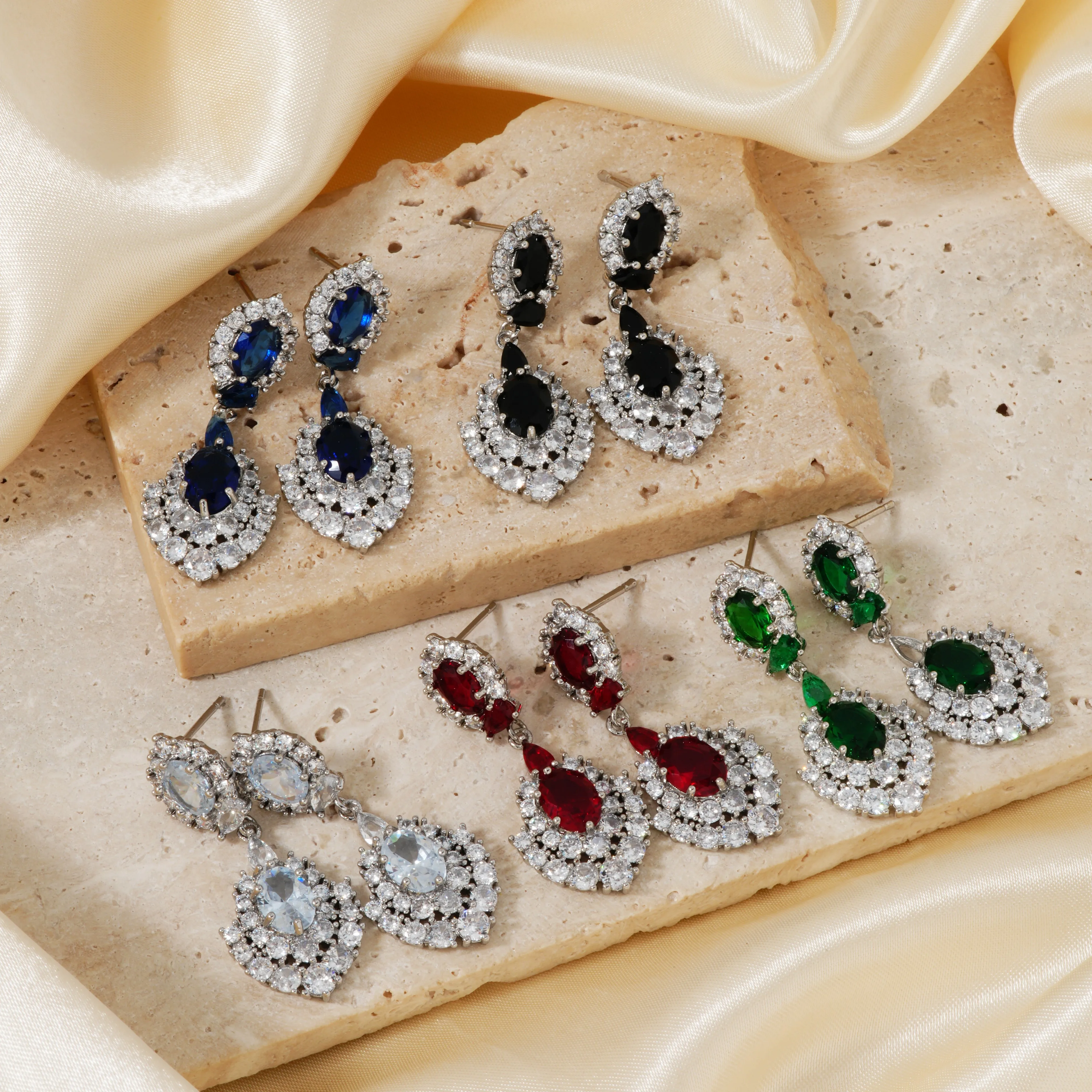New Light Luxury High-End Fine Zircon-Embedded Earrings Simple Fashion In Europe And America Earrings Elegant Long Color Pendant Ear Rings display picture 9