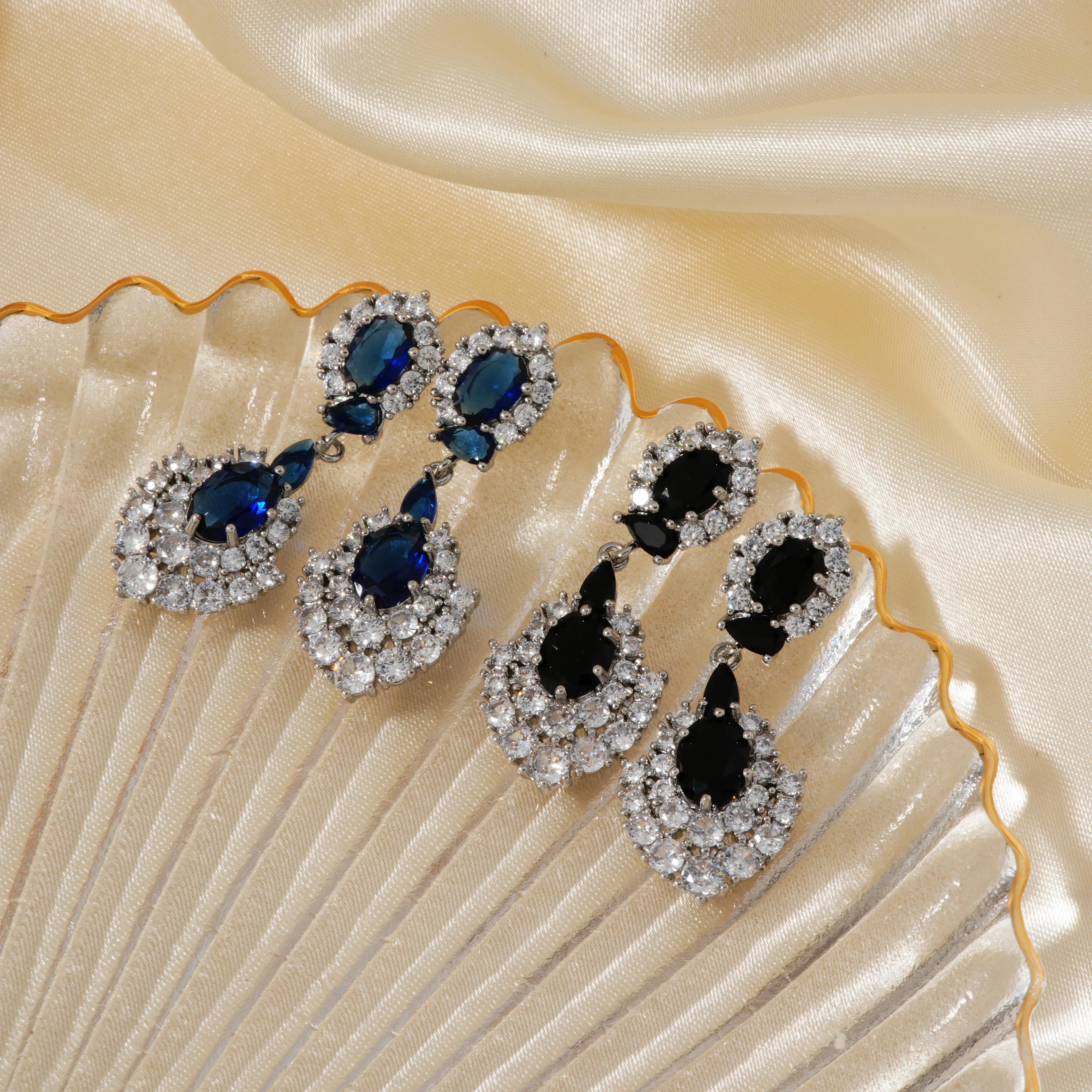 New Light Luxury High-End Fine Zircon-Embedded Earrings Simple Fashion In Europe And America Earrings Elegant Long Color Pendant Ear Rings display picture 10