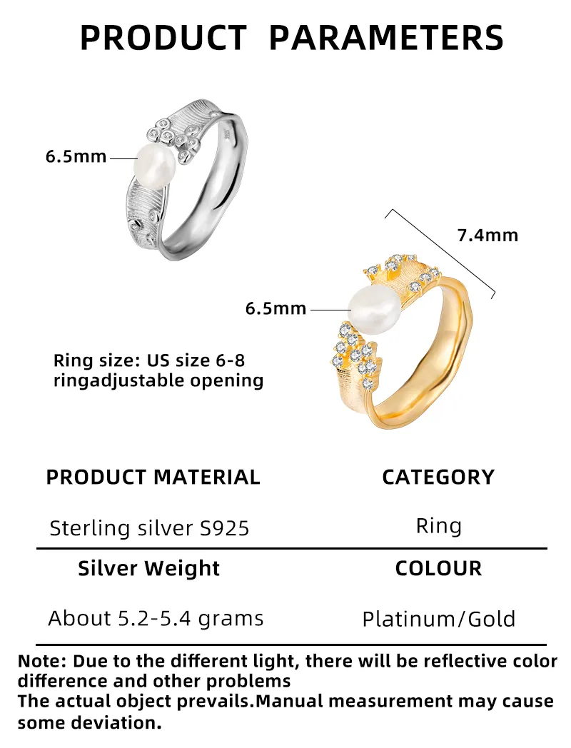 18K Gold Plated White Gold Plated 925 Sterling Silver Pearl Zircon Geometric Open Rings display picture 2