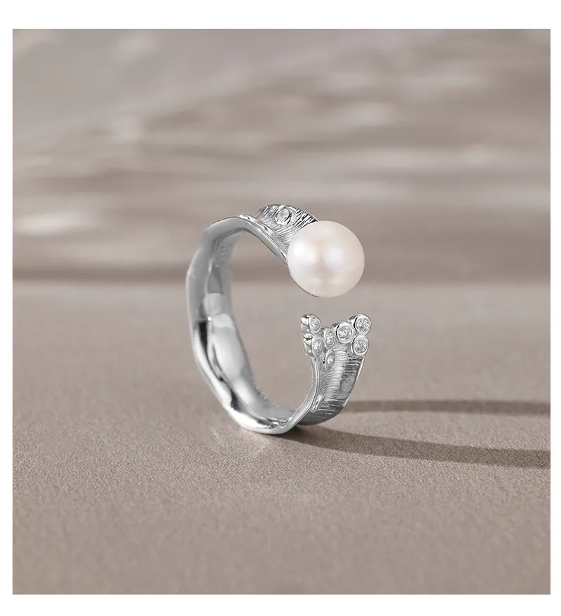 18K Gold Plated White Gold Plated 925 Sterling Silver Pearl Zircon Geometric Open Rings display picture 3