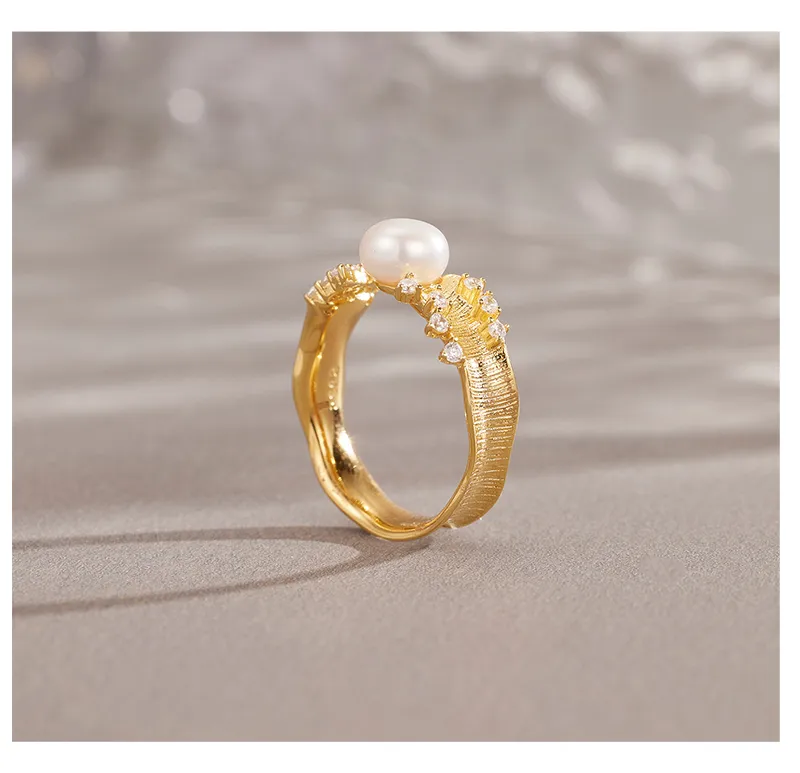 18K Gold Plated White Gold Plated 925 Sterling Silver Pearl Zircon Geometric Open Rings display picture 8