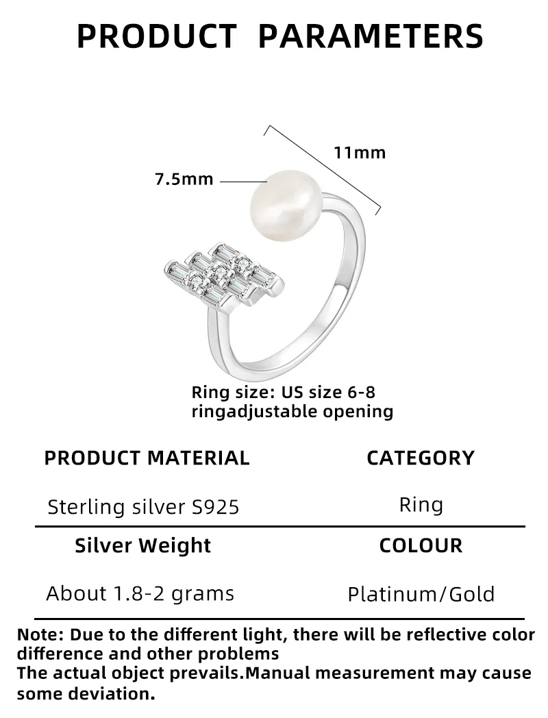 18K Gold Plated White Gold Plated 925 Sterling Silver Pearl Zircon Geometric Open Rings display picture 2