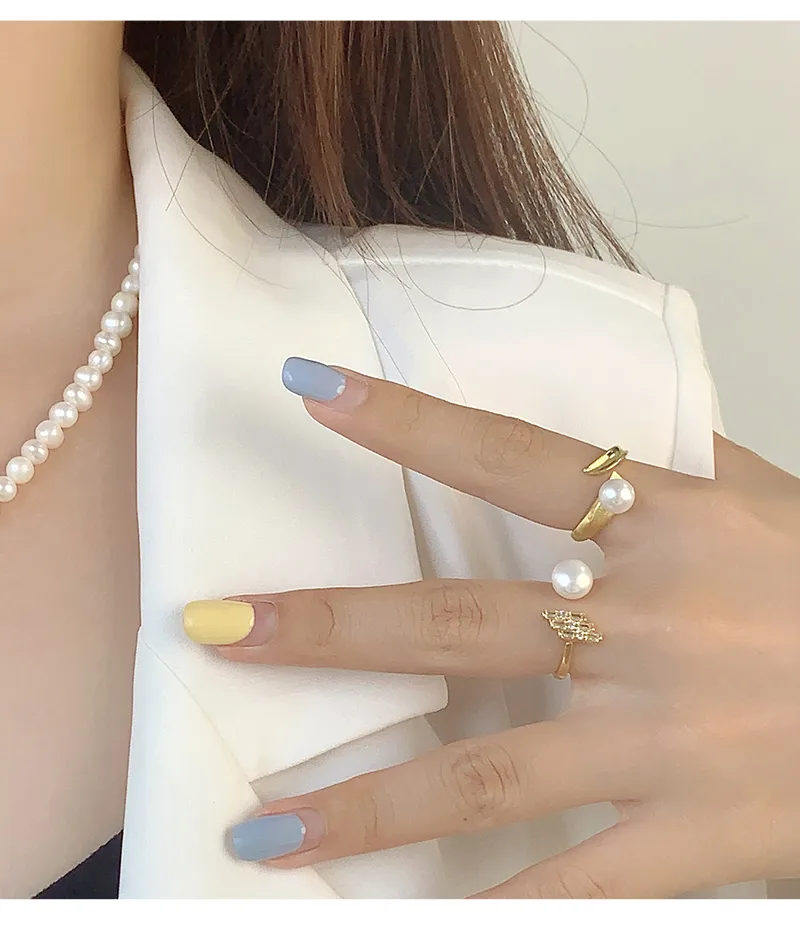18K Gold Plated White Gold Plated 925 Sterling Silver Pearl Zircon Geometric Open Rings display picture 10