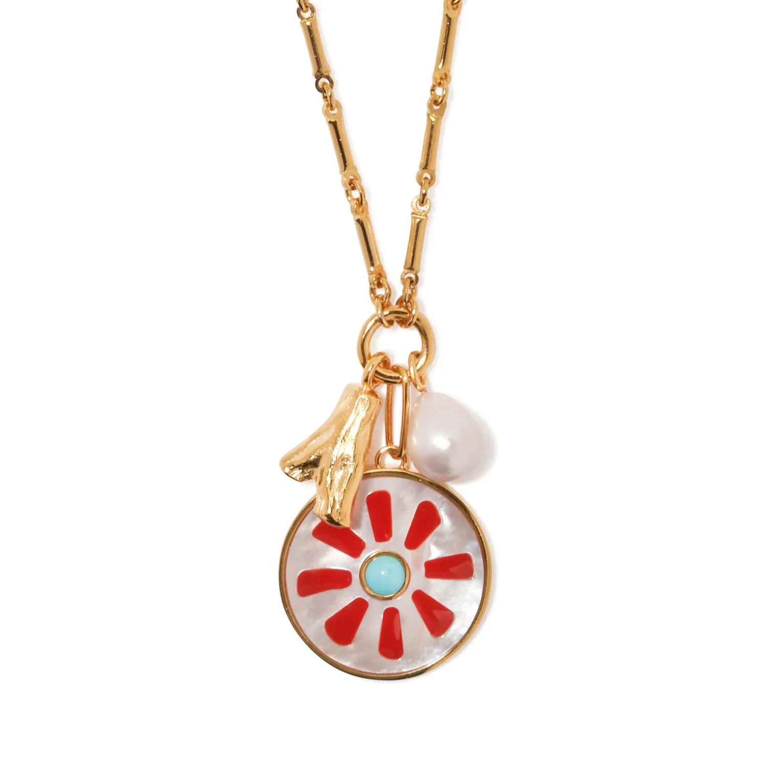 Copper Gold Plated Enamel Inlay Round Star Heart Shape Gem Pearl Pendant Necklace display picture 3