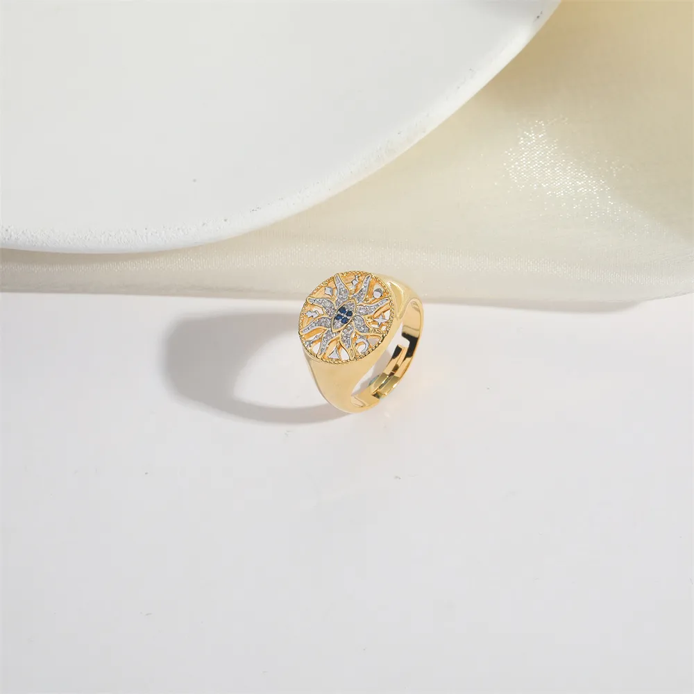 Copper 14K Gold Plated Hollow Out Inlay Heart Shape Zircon Open Rings display picture 3