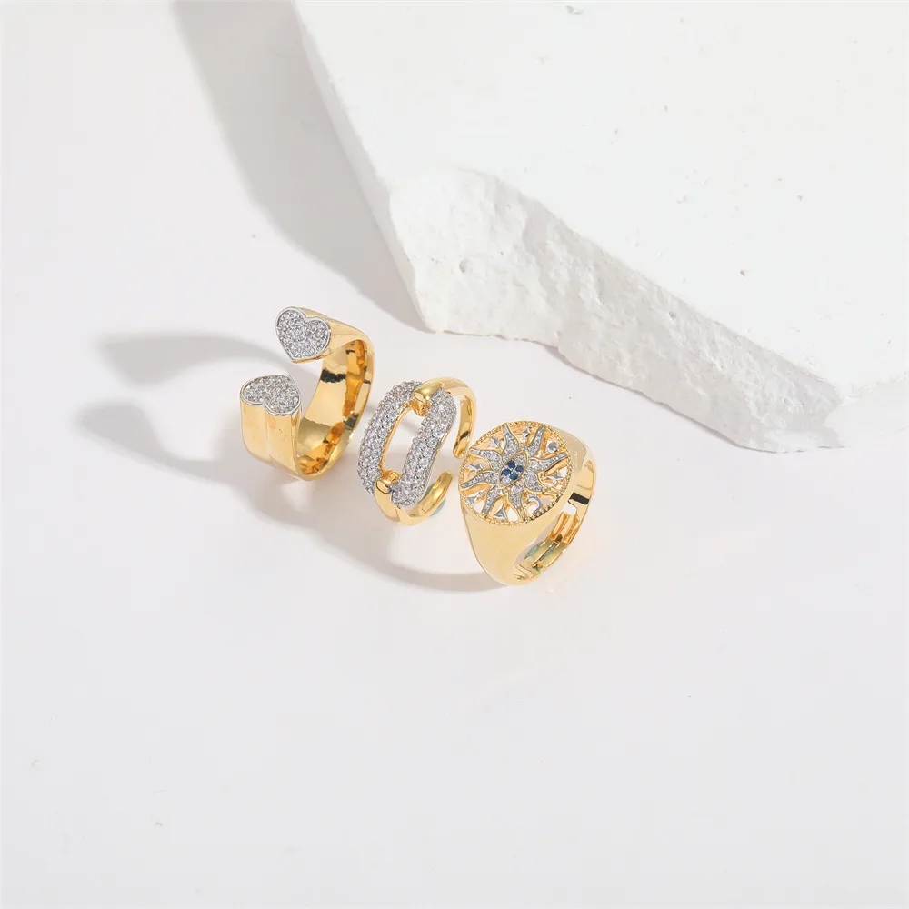 Copper 14K Gold Plated Hollow Out Inlay Heart Shape Zircon Open Rings display picture 1