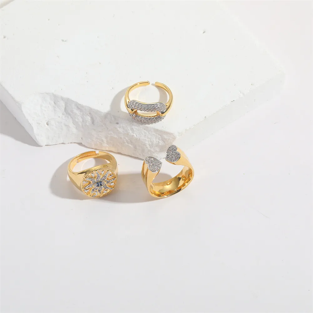 Copper 14K Gold Plated Hollow Out Inlay Heart Shape Zircon Open Rings display picture 6