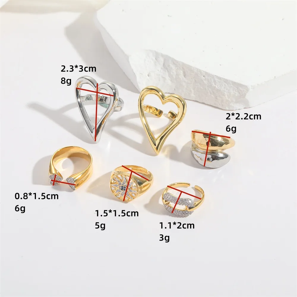 Copper 14K Gold Plated Hollow Out Inlay Heart Shape Zircon Open Rings display picture 5