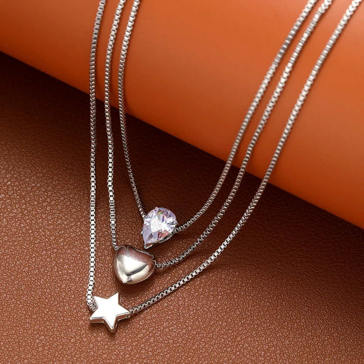 Simple Style Star Water Droplets Heart Shape White Gold Plated Zircon Alloy Wholesale Pendant Necklace display picture 3