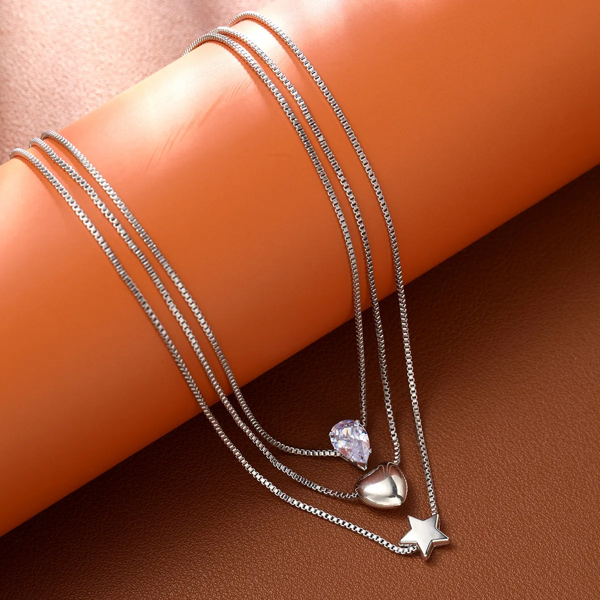 Simple Style Star Water Droplets Heart Shape White Gold Plated Zircon Alloy Wholesale Pendant Necklace display picture 2