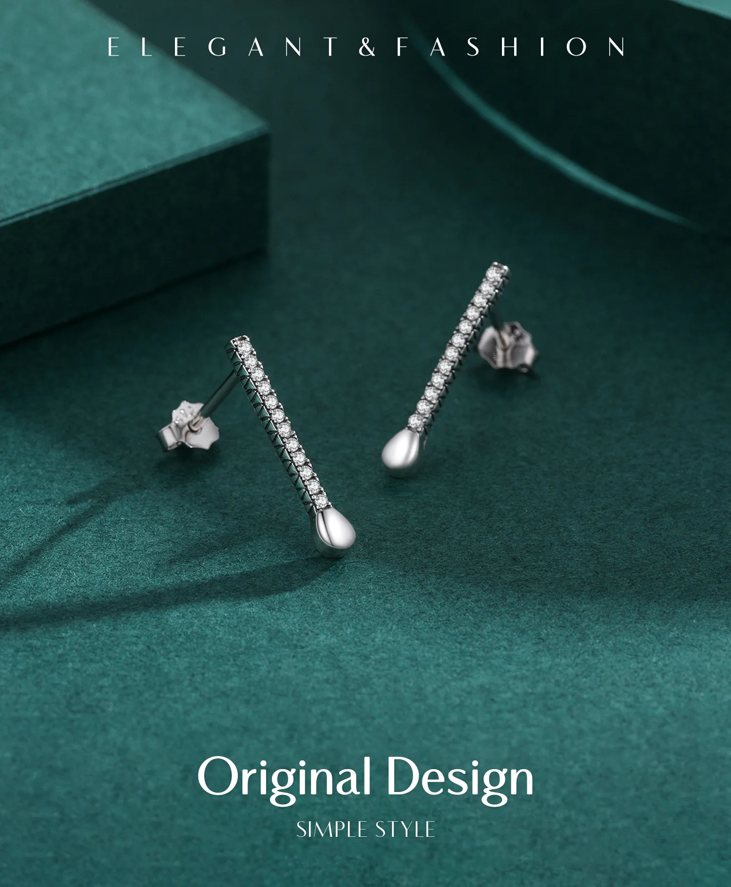 1 Pair Rhodium Plated Sterling Silver Zircon Geometric Ear Studs display picture 1