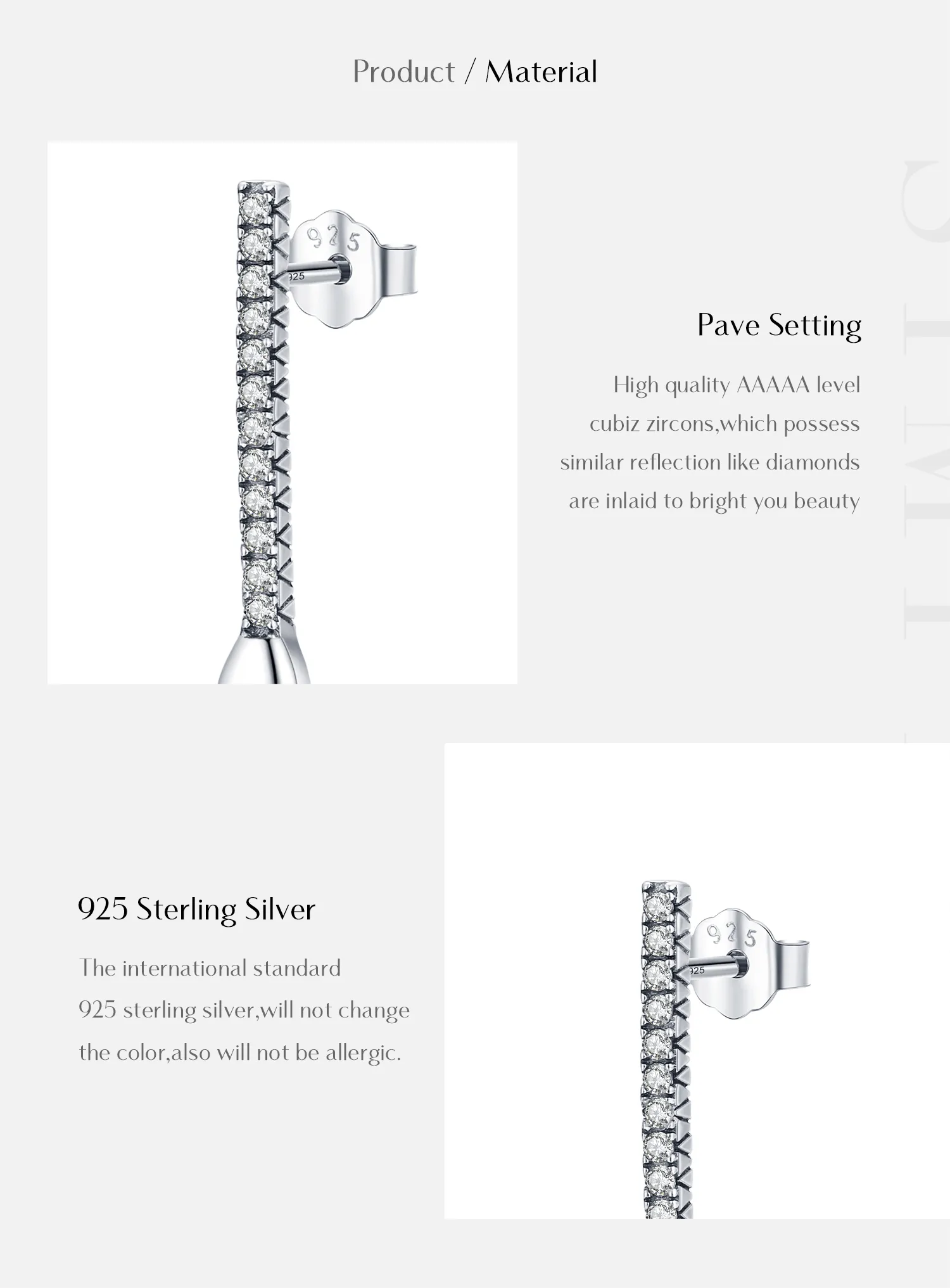 1 Pair Rhodium Plated Sterling Silver Zircon Geometric Ear Studs display picture 3