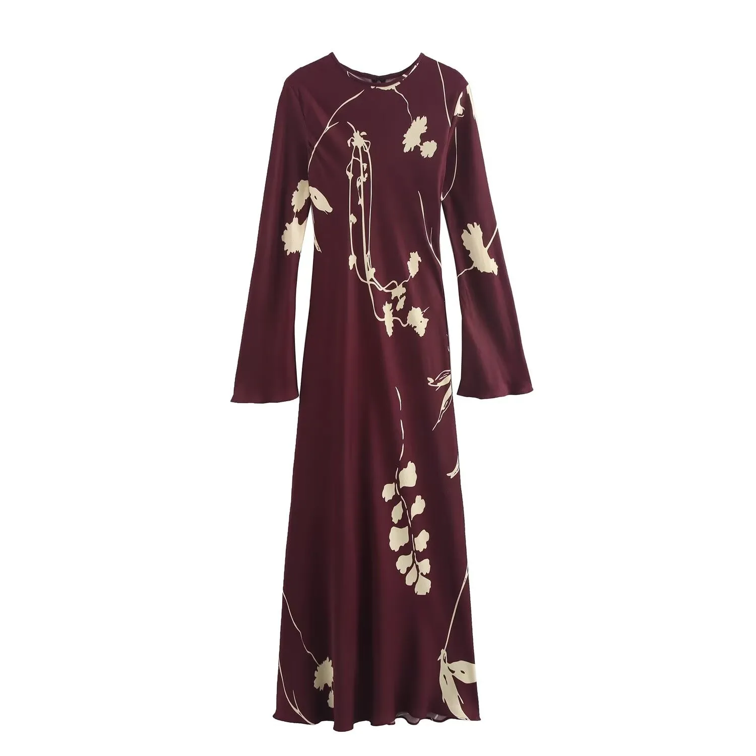 Women's Satin Dress Elegant Round Neck Printing Long Sleeve Flower Maxi Long Dress Holiday Daily display picture 1
