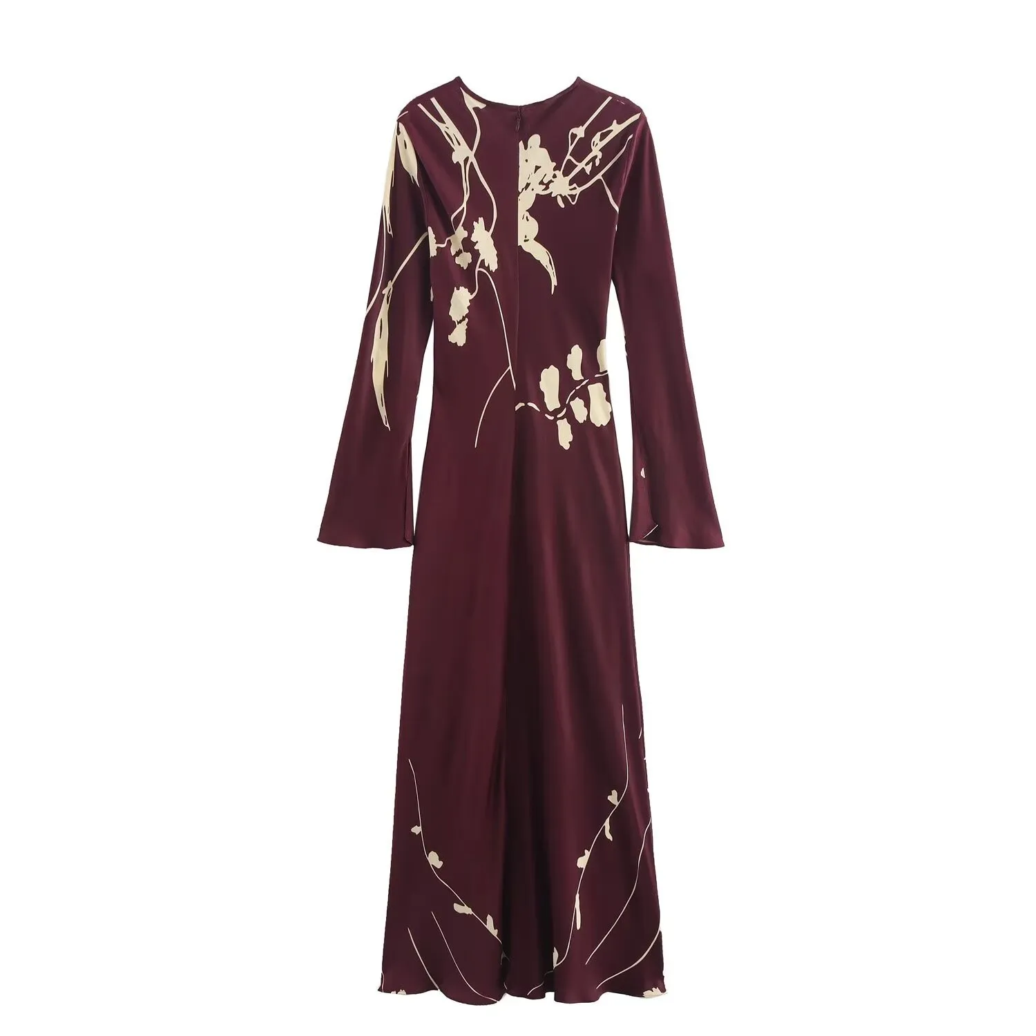 Women's Satin Dress Elegant Round Neck Printing Long Sleeve Flower Maxi Long Dress Holiday Daily display picture 2