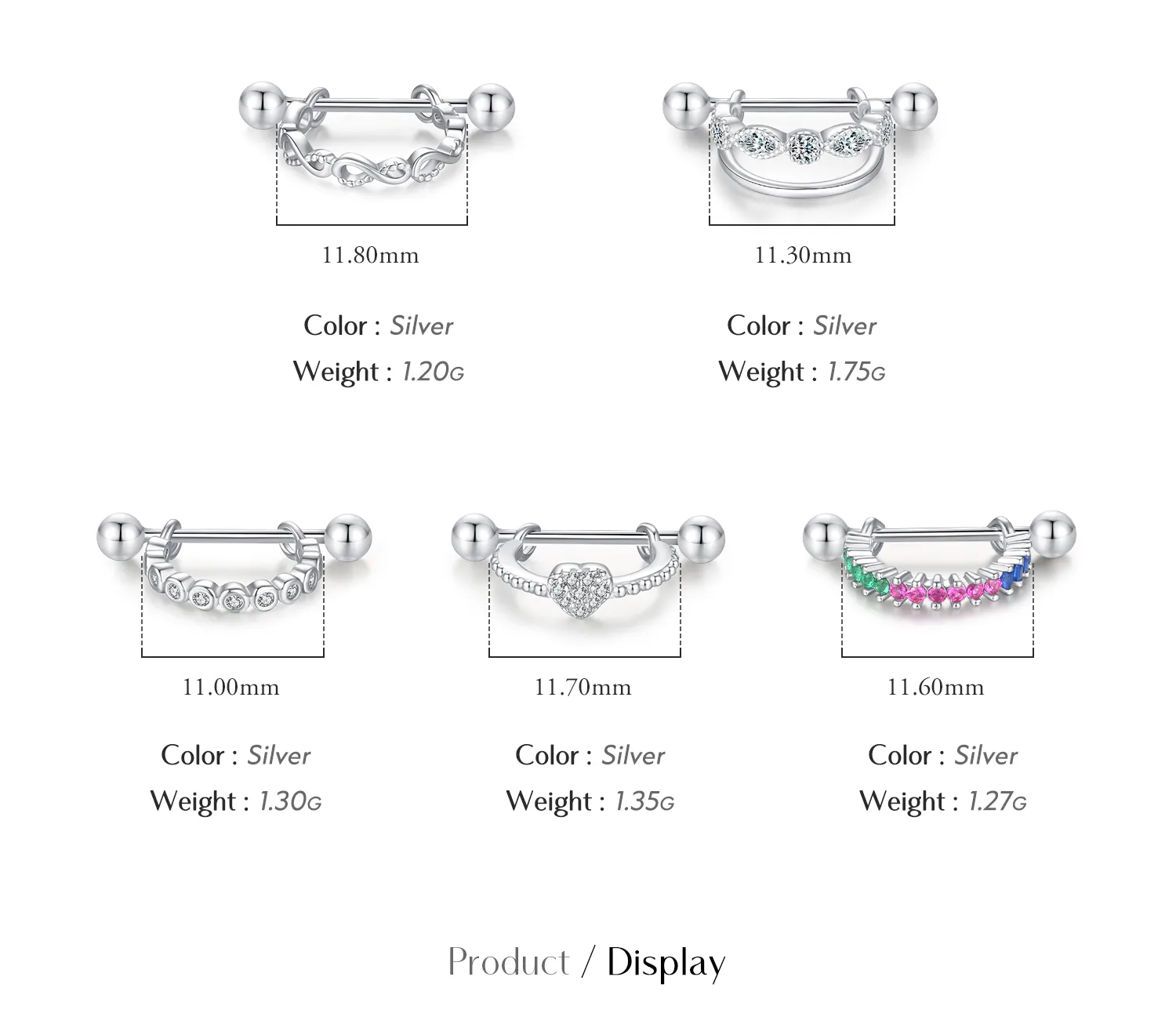 1 Pair Rhodium Plated 925 Sterling Silver Zircon Geometric Round Heart Shape Ear Studs display picture 3