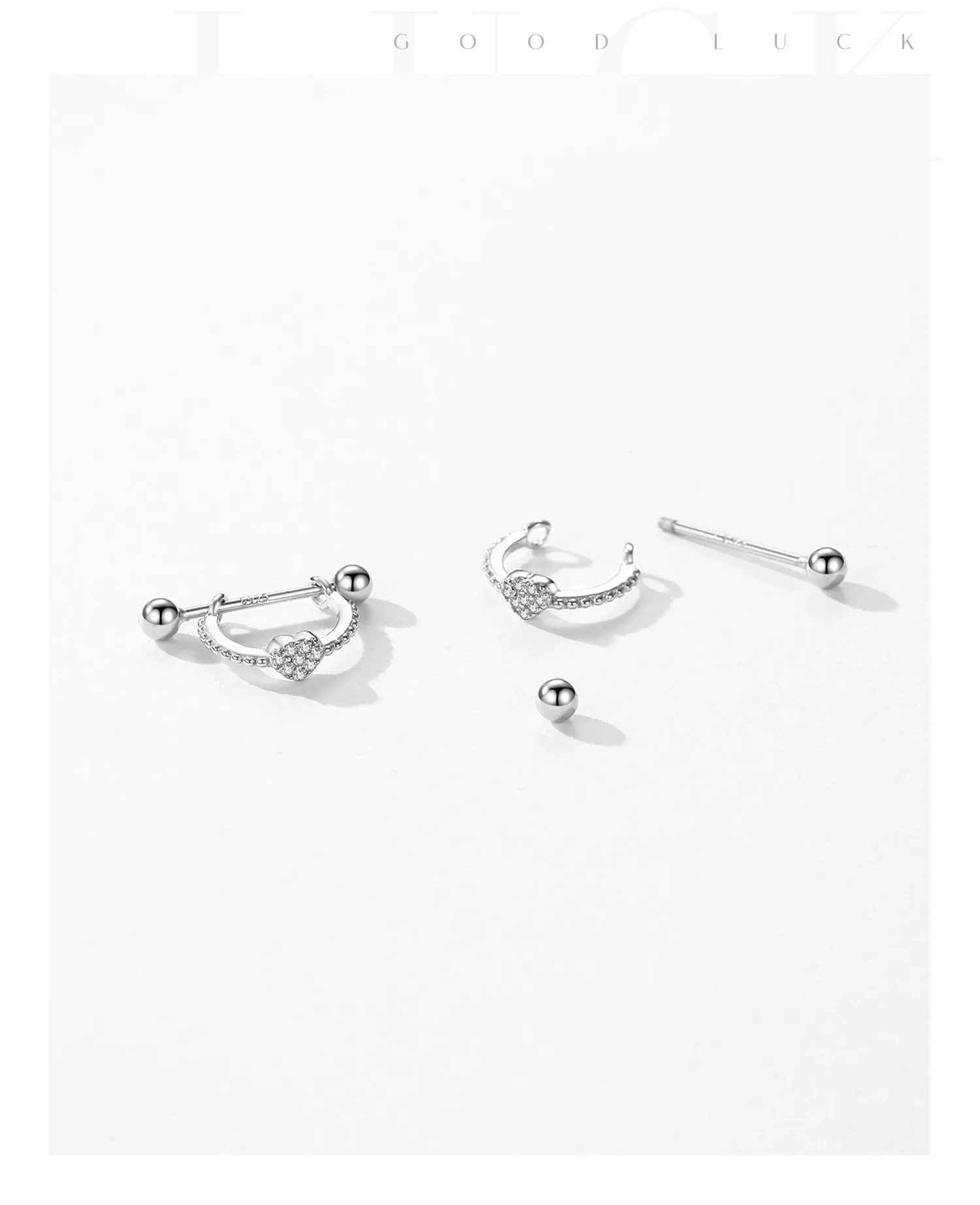 1 Pair Rhodium Plated 925 Sterling Silver Zircon Geometric Round Heart Shape Ear Studs display picture 10