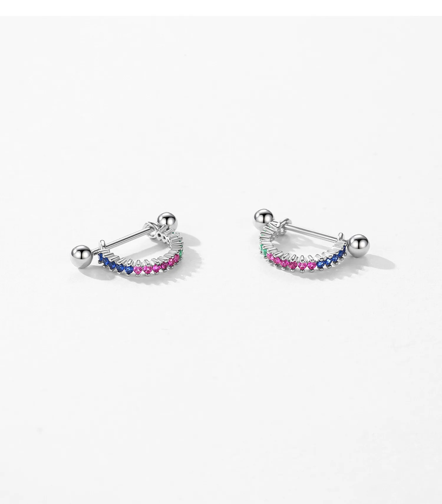 1 Pair Rhodium Plated 925 Sterling Silver Zircon Geometric Round Heart Shape Ear Studs display picture 11