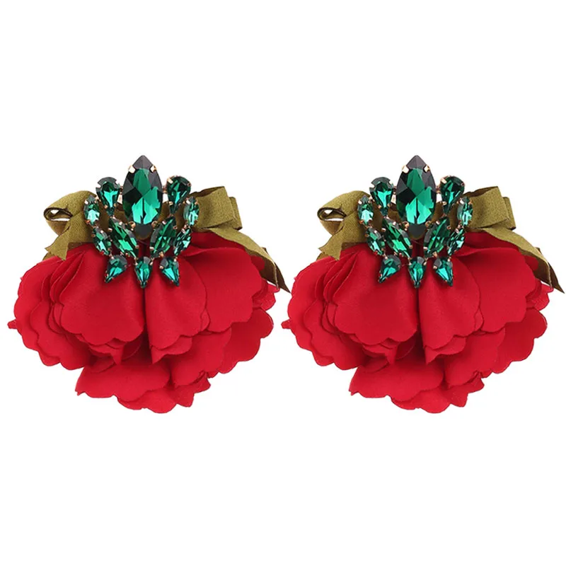 1 Pair Casual Elegant Streetwear Floral Alloy Cloth Glass Drop Earrings display picture 2