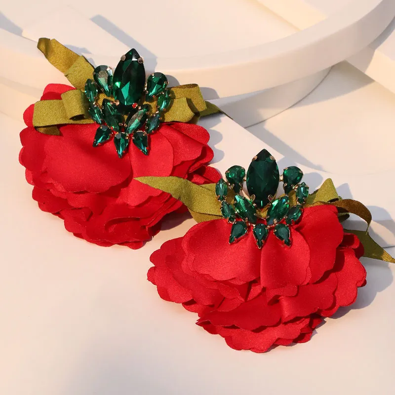 1 Pair Casual Elegant Streetwear Floral Alloy Cloth Glass Drop Earrings display picture 10