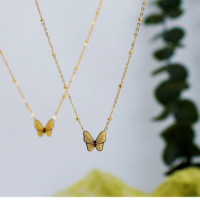 Wholesale Jewelry Commute Korean Style Butterfly 304 Stainless Steel 18K Gold Plated Pendant Necklace display picture 3