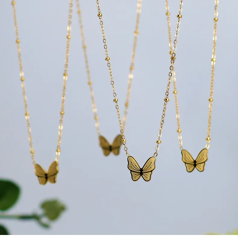 Wholesale Jewelry Commute Korean Style Butterfly 304 Stainless Steel 18K Gold Plated Pendant Necklace display picture 2