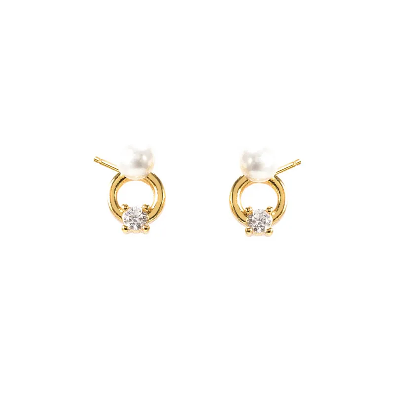1 Pair IG Style Simple Style Round Plating Inlay Copper Pearl Zircon 18K Gold Plated Ear Studs display picture 5