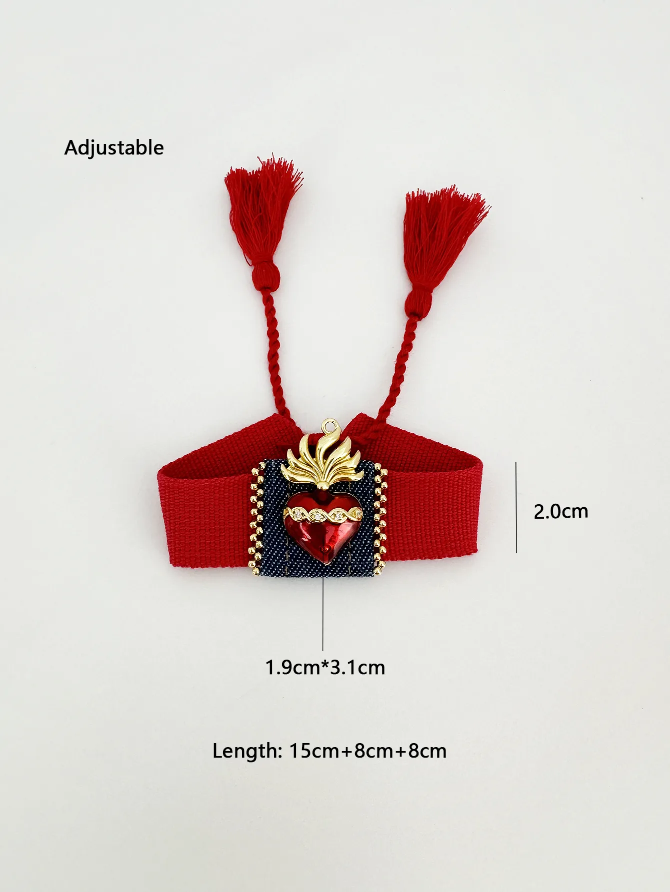 Retro Heart Shape 18K Gold Plated Zircon Polyester Denim Brass Wholesale Drawstring Bracelets display picture 2