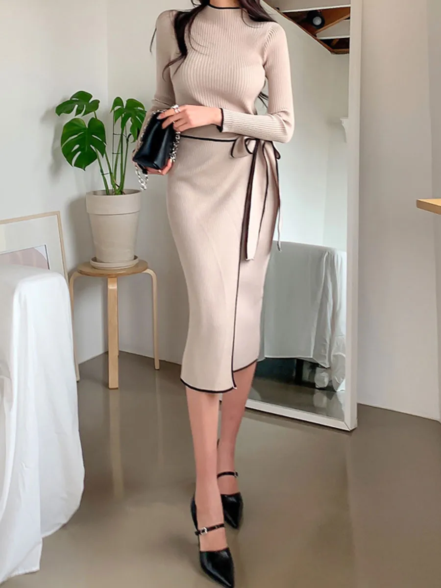 Women's Sweater Dress Casual Elegant High Neck Long Sleeve Color Block Midi Dress Outdoor Daily display picture 3