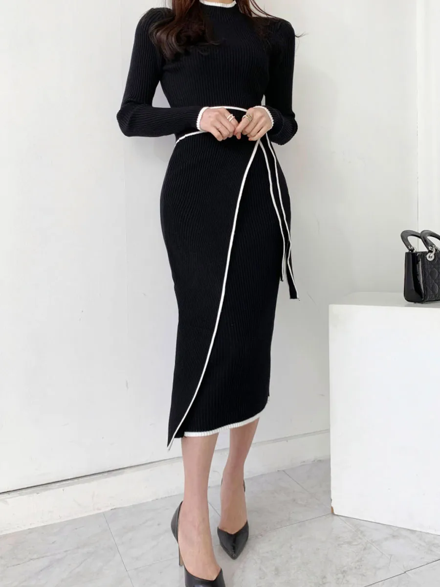 Women's Sweater Dress Casual Elegant High Neck Long Sleeve Color Block Midi Dress Outdoor Daily display picture 6