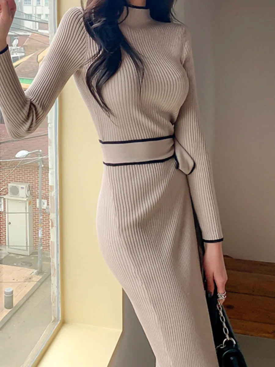 Women's Sweater Dress Casual Elegant High Neck Long Sleeve Color Block Midi Dress Outdoor Daily display picture 8