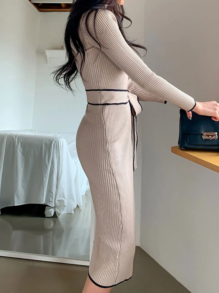 Women's Sweater Dress Casual Elegant High Neck Long Sleeve Color Block Midi Dress Outdoor Daily display picture 7
