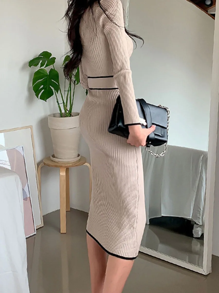 Women's Sweater Dress Casual Elegant High Neck Long Sleeve Color Block Midi Dress Outdoor Daily display picture 9