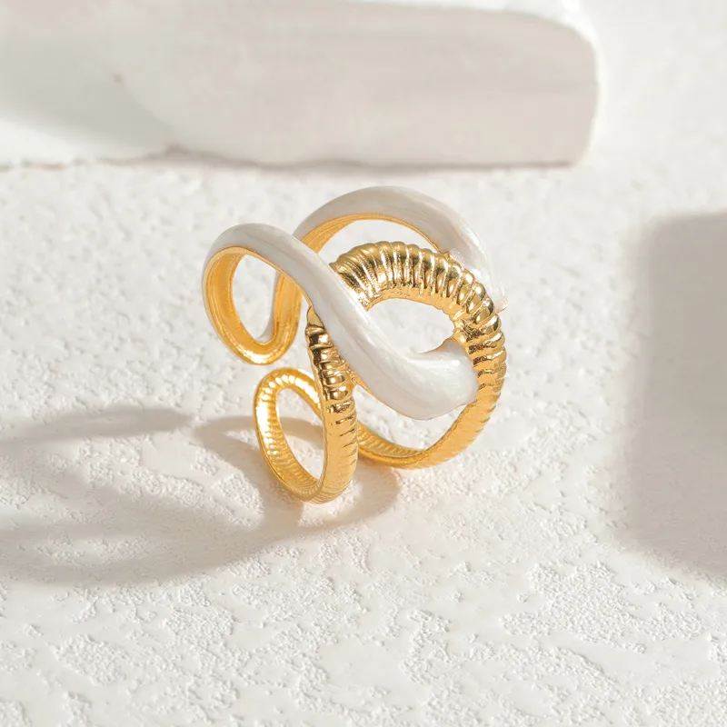 Wholesale Jewelry Modern Style Cross 304 Stainless Steel 18K Gold Plated Enamel Plating Open Rings display picture 2