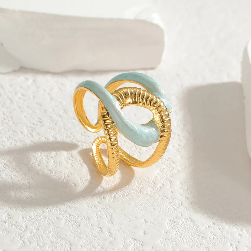Wholesale Jewelry Modern Style Cross 304 Stainless Steel 18K Gold Plated Enamel Plating Open Rings display picture 1