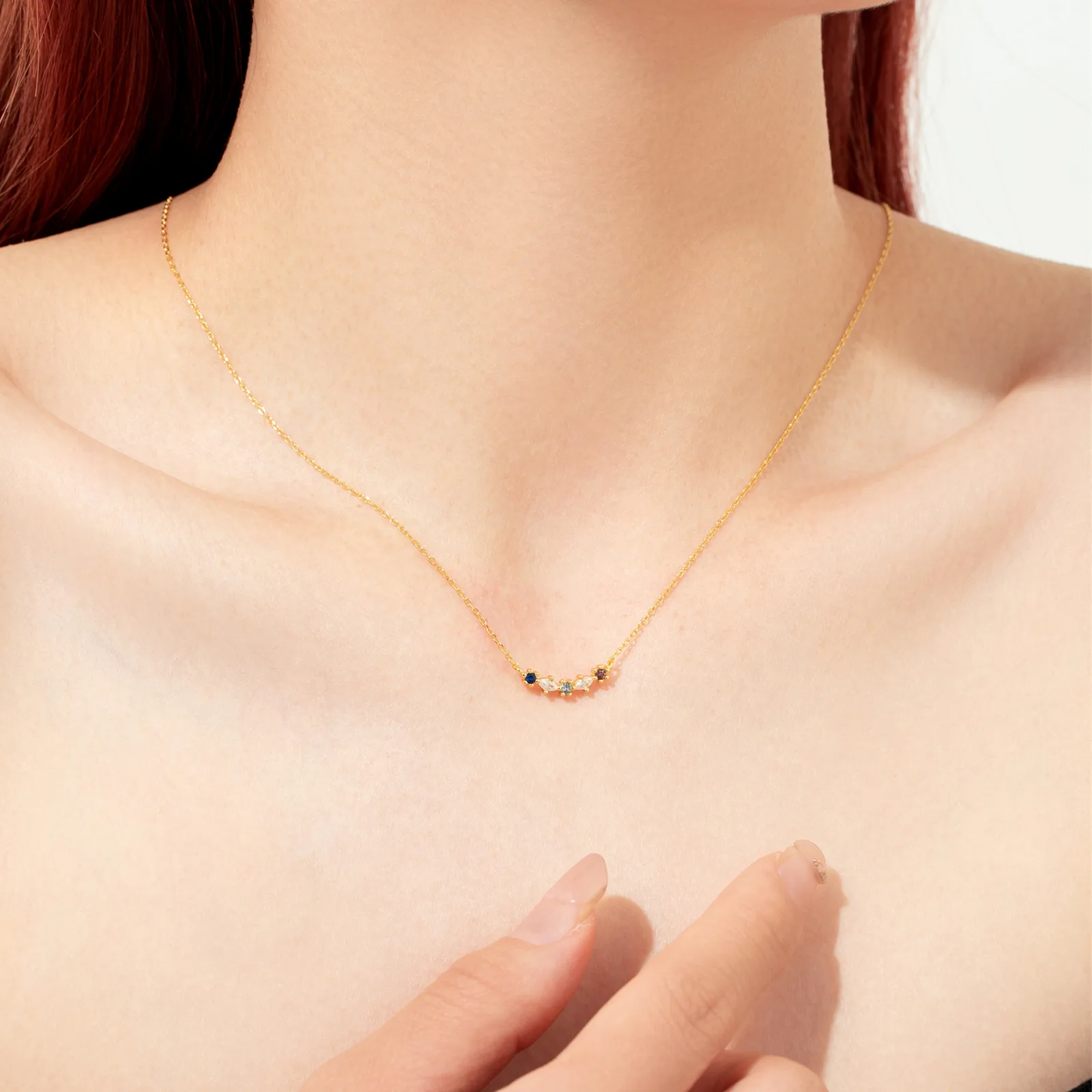 Sterling Silver Zircon Inlay Geometric Pendant Necklace display picture 5