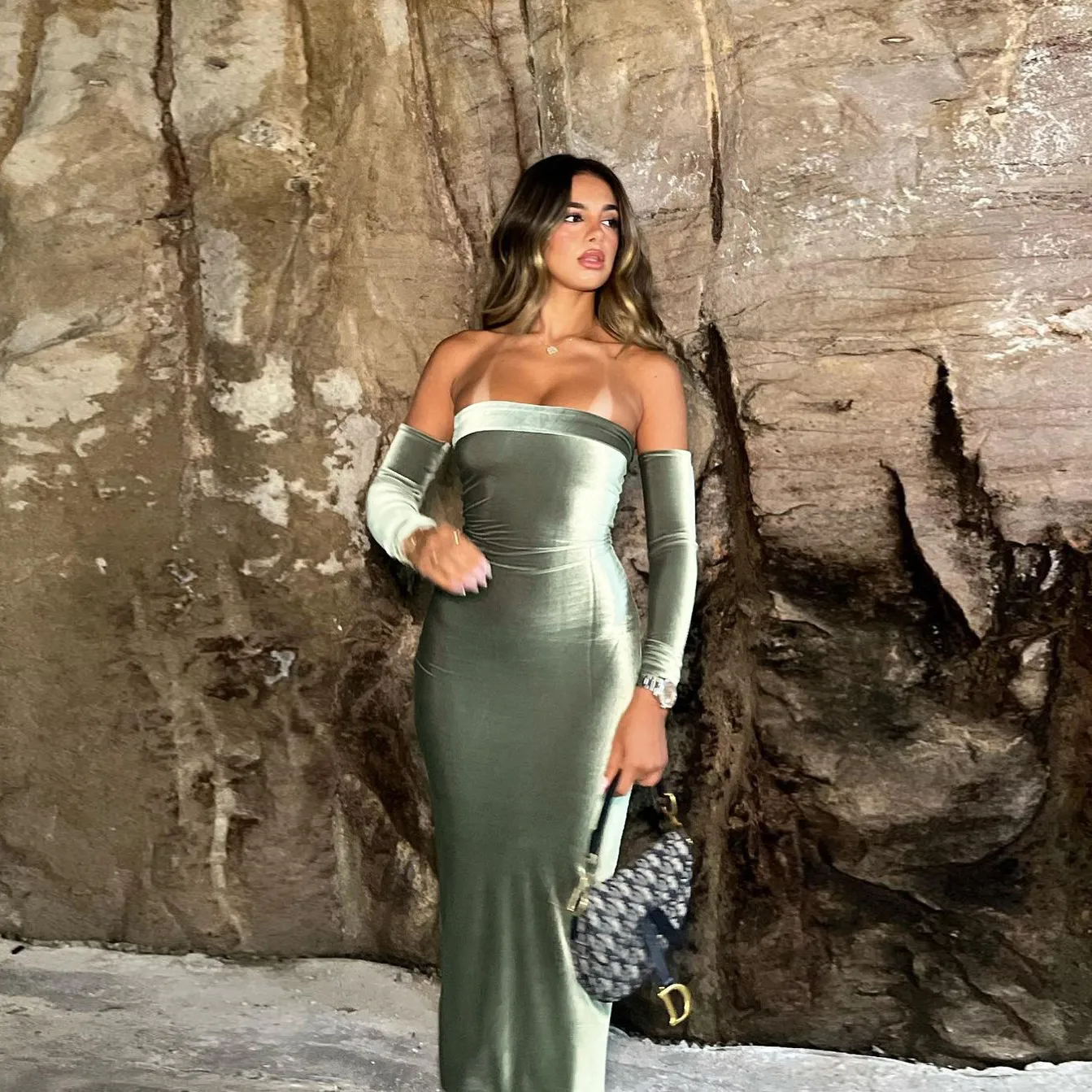 Women's Party Dress Elegant Sexy Strapless Backless 3/4 Length Sleeve Solid Color Maxi Long Dress Banquet Evening Party display picture 2